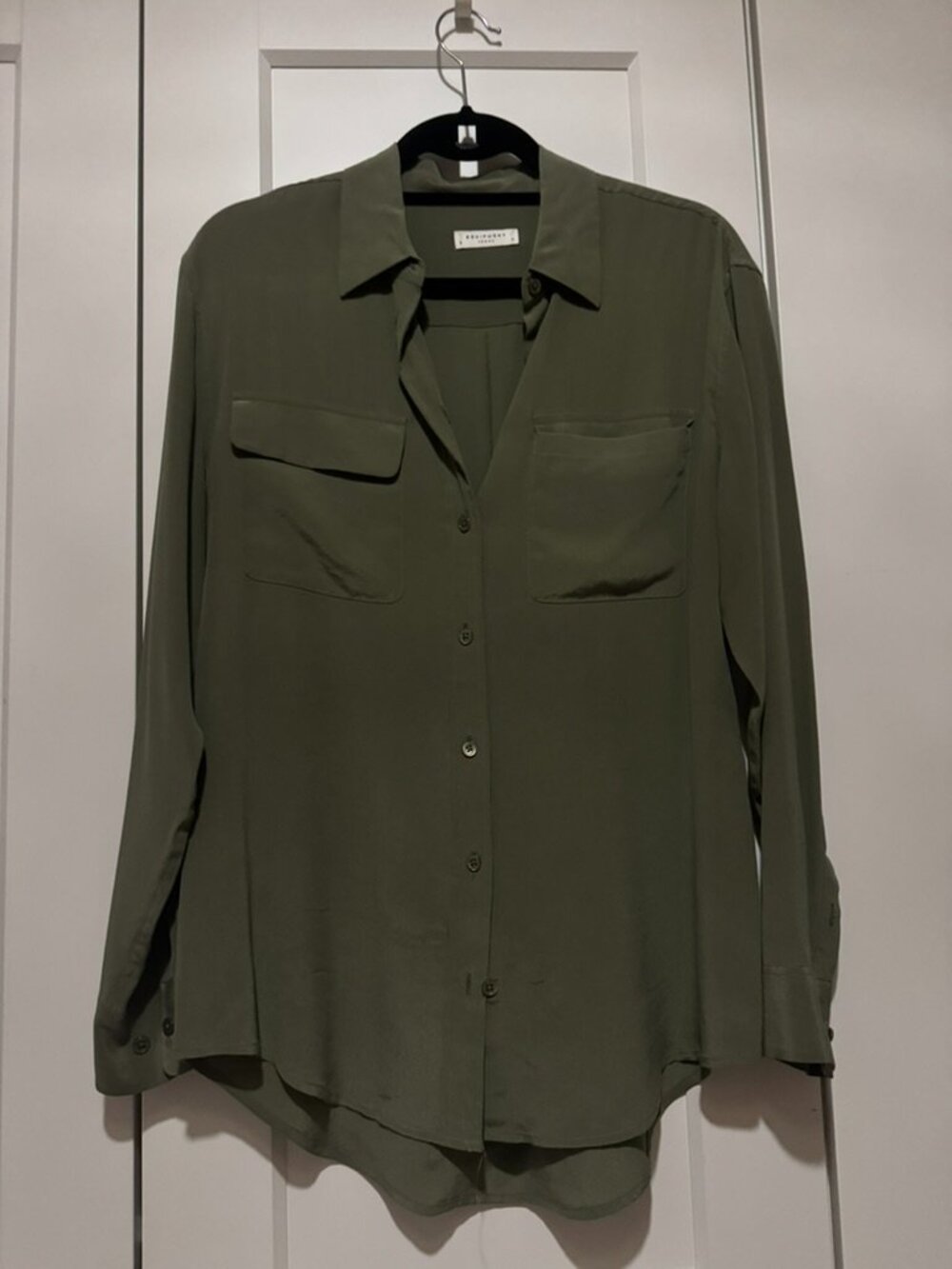 Equipment Olive Button-down silk Shirt, Size S